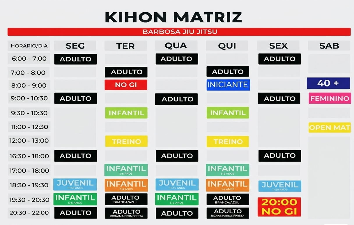Calendário oficial de treinos Kihon Matriz